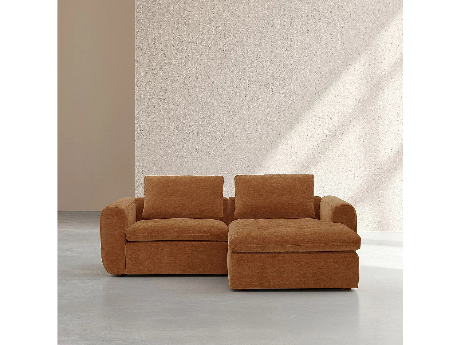 Habitat - Canapé d'angle droit modulable en tissu - Marron noisette - Ameria