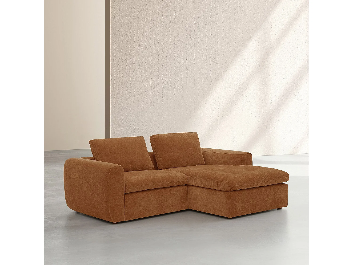 Habitat - Canapé d'angle droit modulable en tissu - Marron noisette - Ameria
