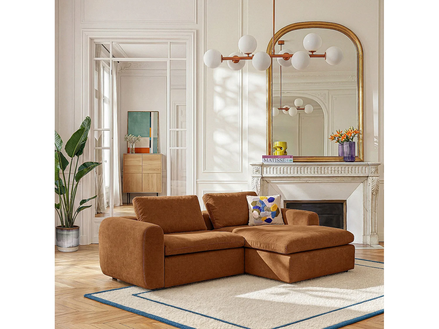 Habitat - Canapé d'angle droit modulable en tissu - Marron noisette - Ameria