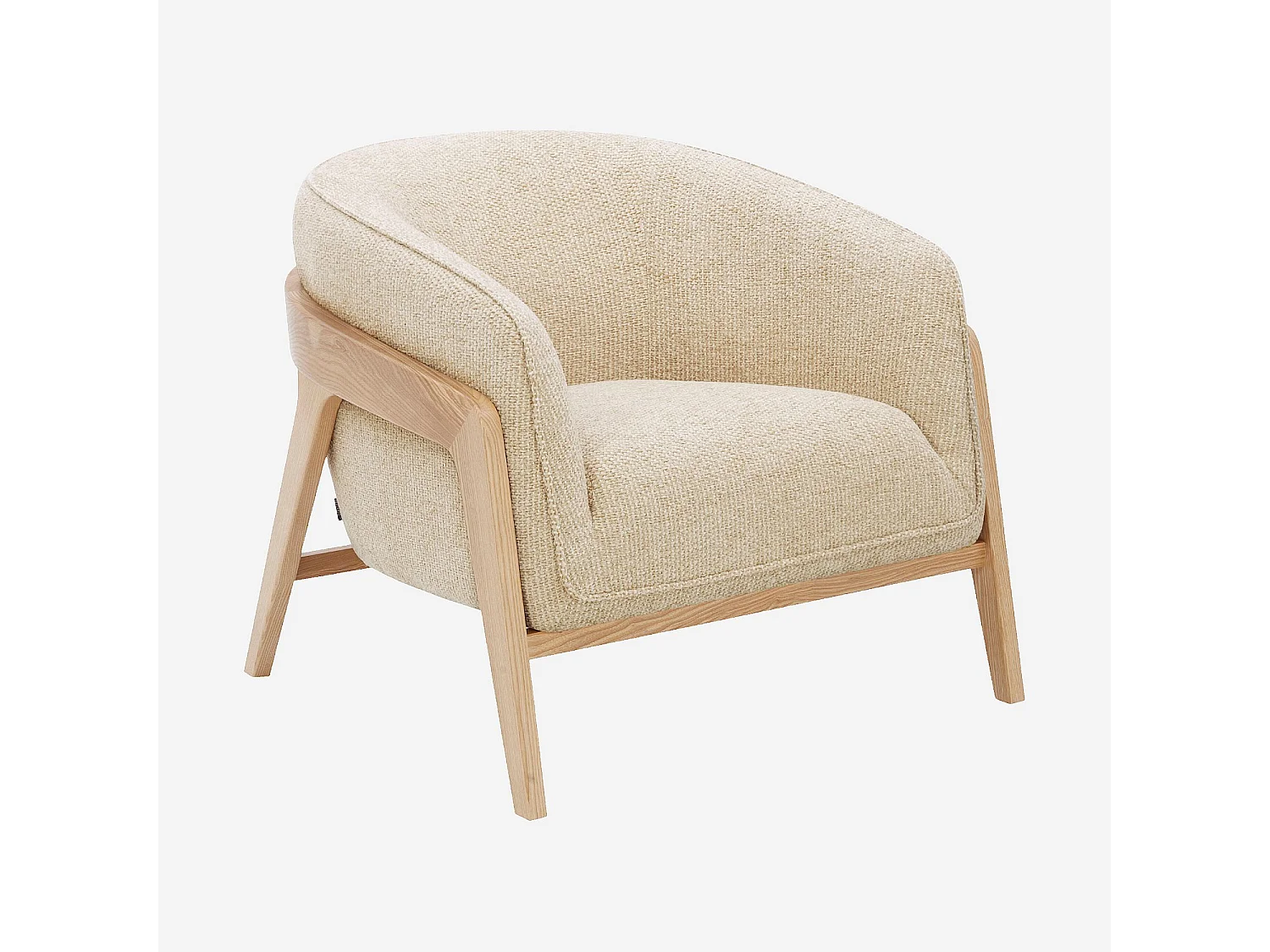 Habitat - Fauteuil en tissu chenille et bois - Crème - Caluso
