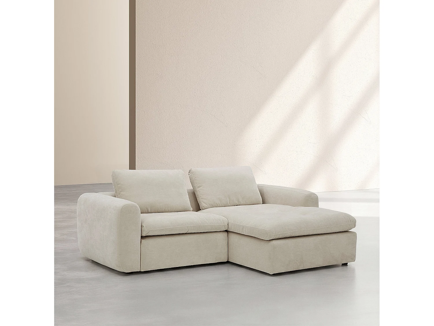 Habitat - Canapé d'angle droit modulable en tissu - Beige meringue - Ameria