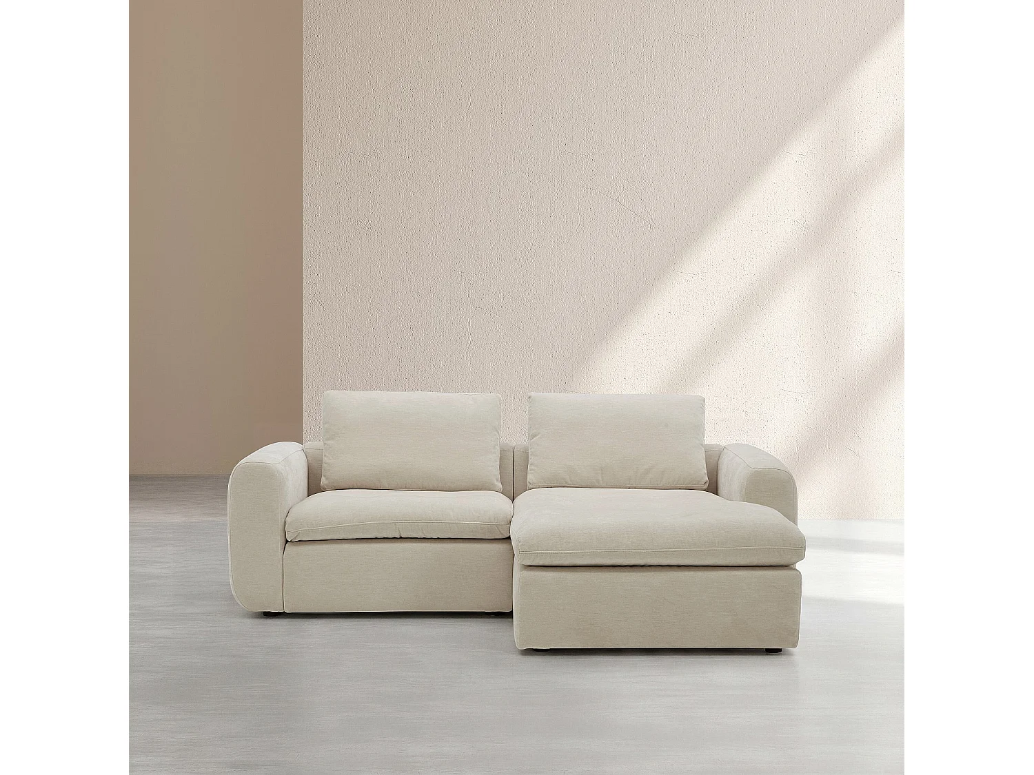 Habitat - Canapé d'angle droit modulable en tissu - Beige meringue - Ameria
