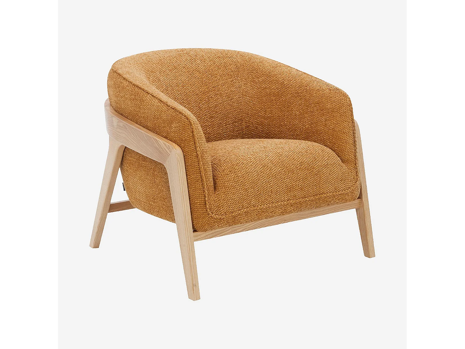 Habitat - Fauteuil en tissu chenille et bois - Ocre - Caluso