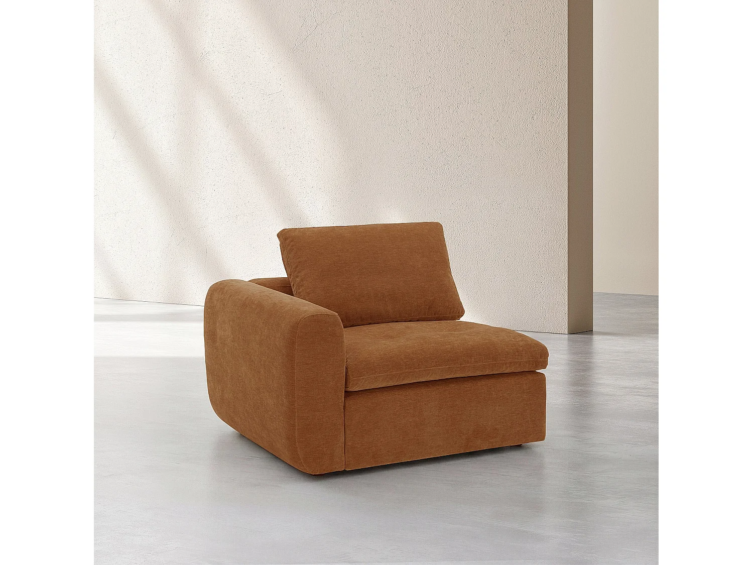 Habitat - Module d'angle gauche 1 place en tissu - Marron noisette - Ameria