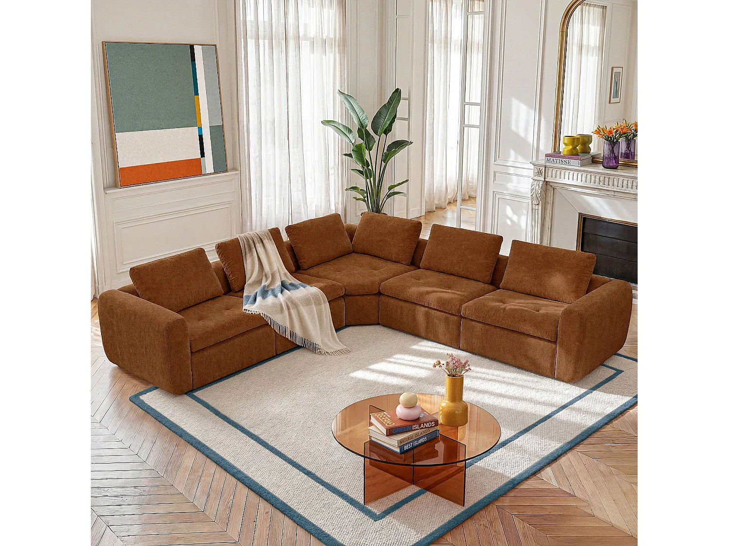 Habitat - Canapé d'angle symétrique modulable en tissu - Marron noisette - Ameria