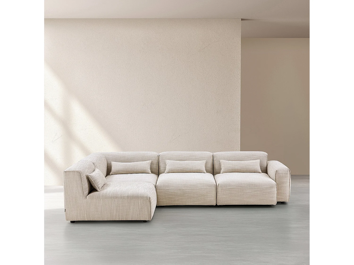 Habitat - Grand canapé d'angle gauche modulable en tissu - Beige mélangé - Kofi II