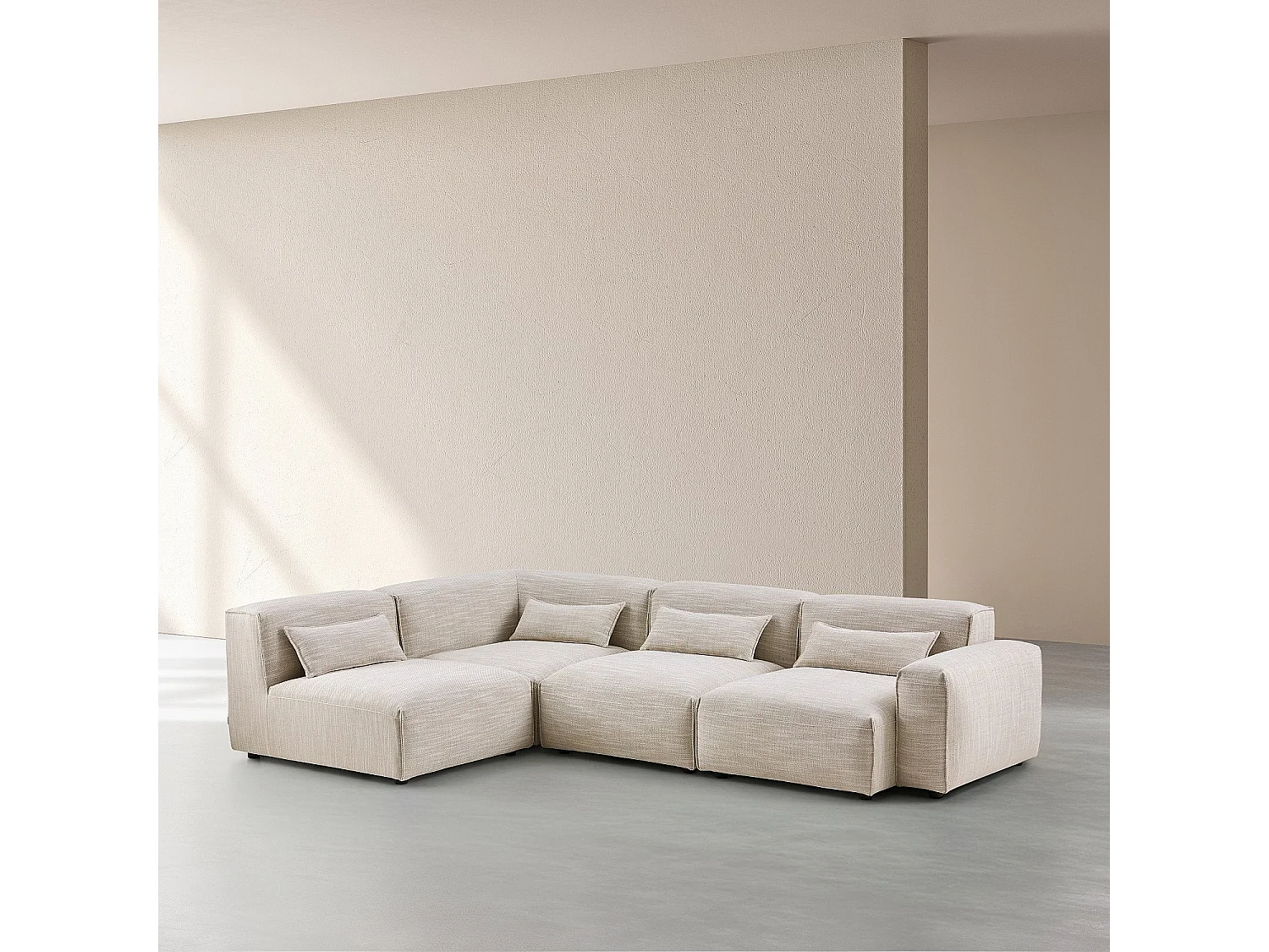 Habitat - Grand canapé d'angle gauche modulable en tissu - Beige mélangé - Kofi II