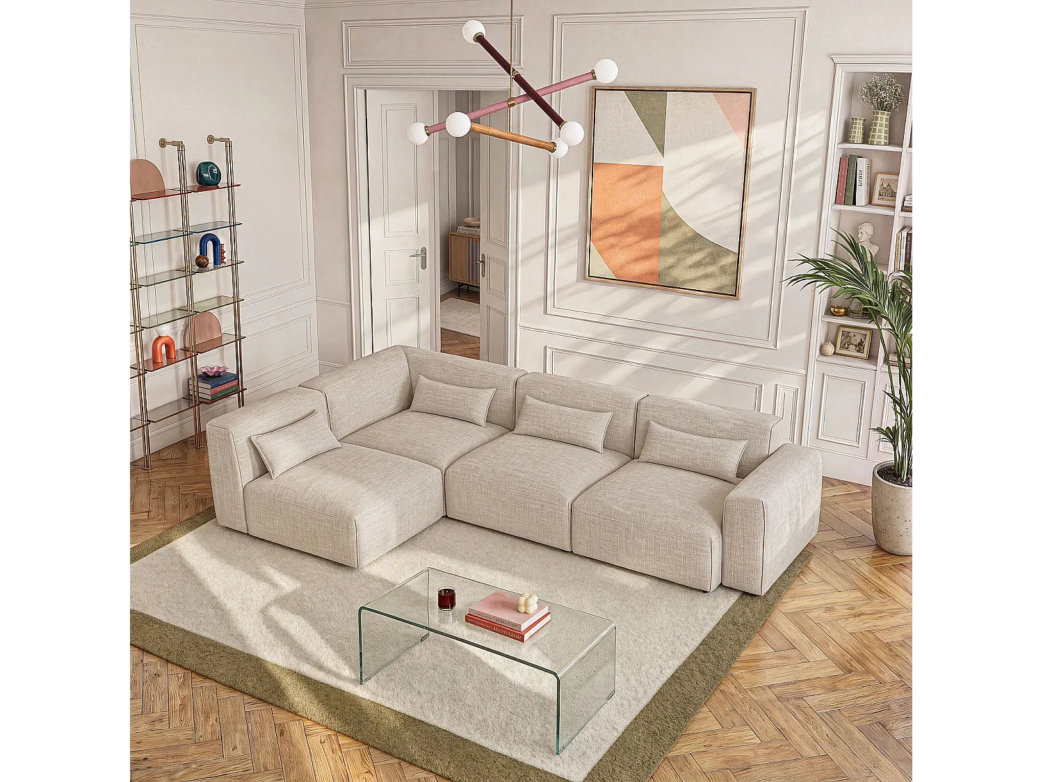 Habitat - Grand canapé d'angle gauche modulable en tissu - Beige mélangé - Kofi II