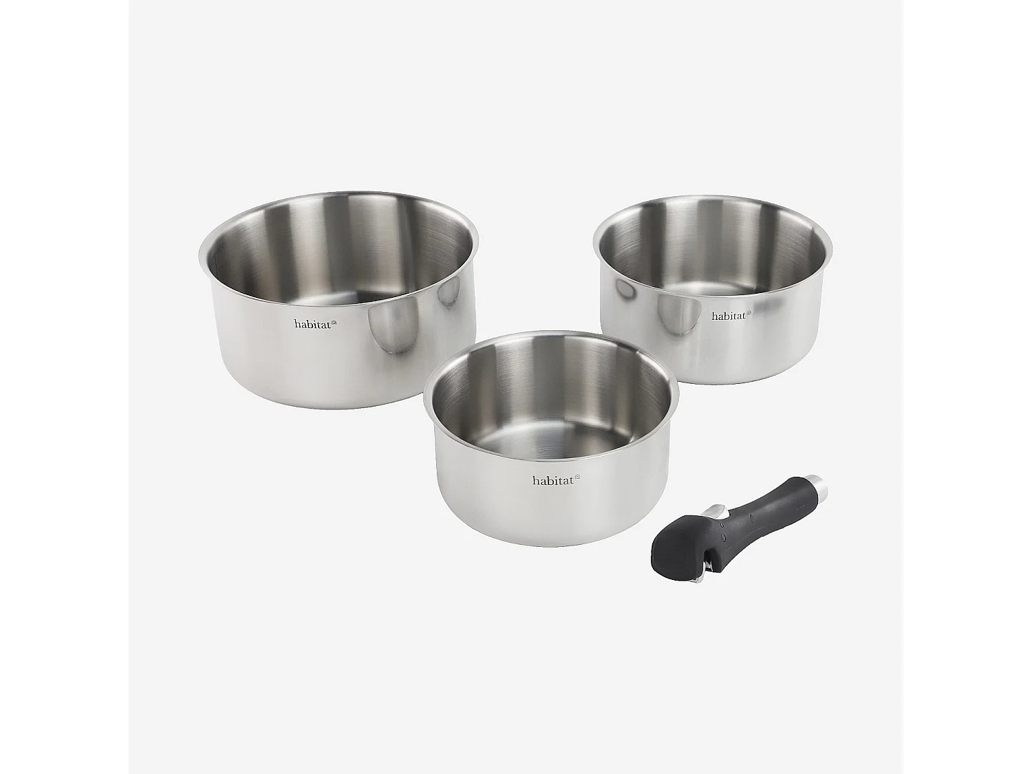 Habitat - Lot de 3 casseroles amovibles en acier inoxydable tous feux - 16/18/20 cm - Argenté - Epure