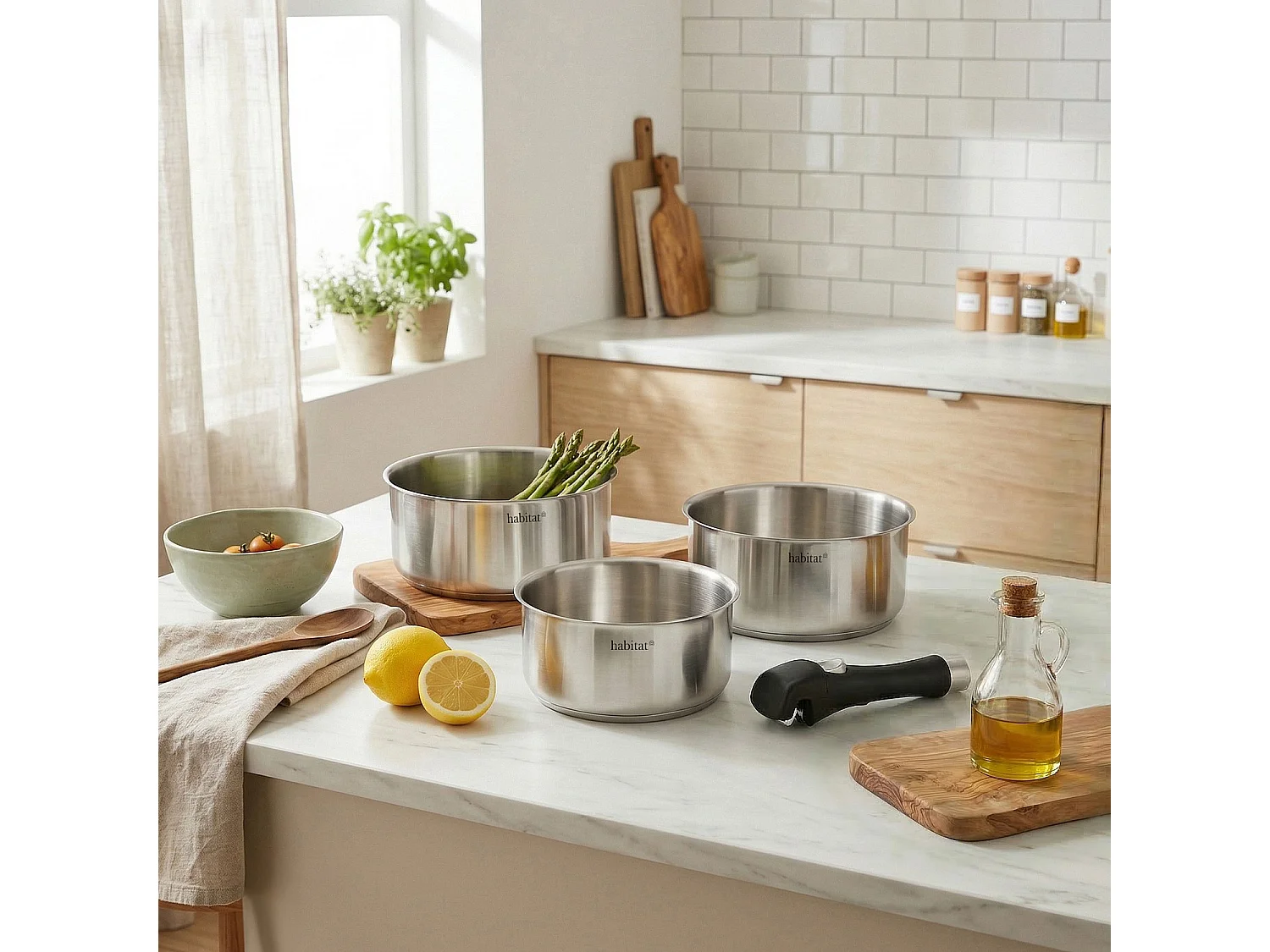 Habitat - Lot de 3 casseroles amovibles en acier inoxydable tous feux - 16/18/20 cm - Argenté - Epure