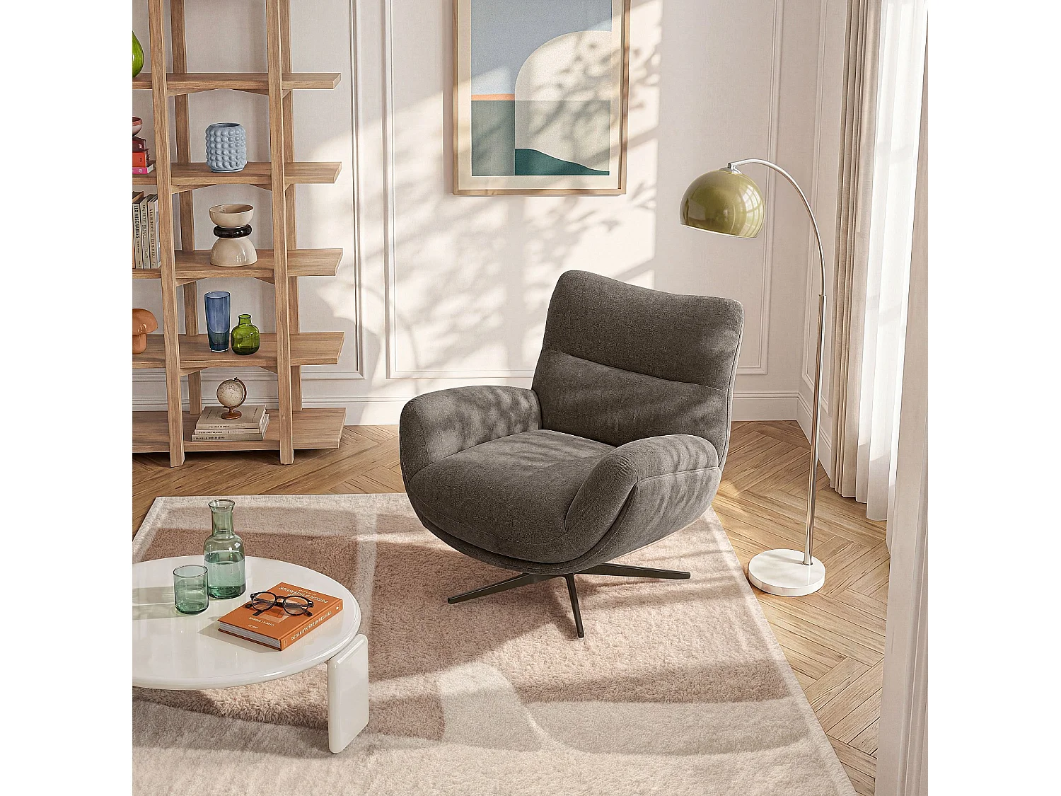 Habitat - Fauteuil pivotant en tissu et métal noir - Taupe - Leia