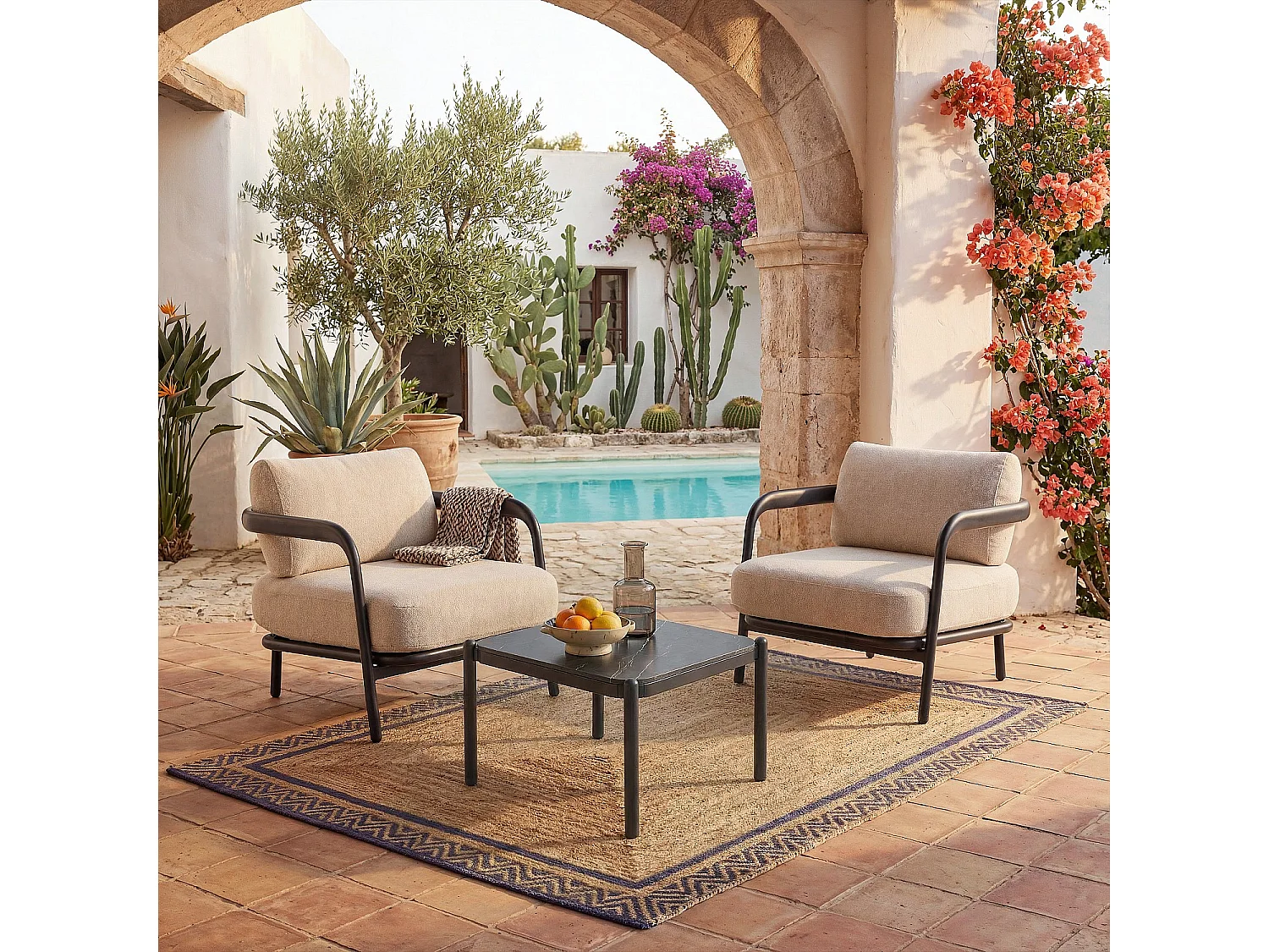 Habitat - Table basse de jardin carrée en aluminium et céramique - Gris anthracite - Nazare