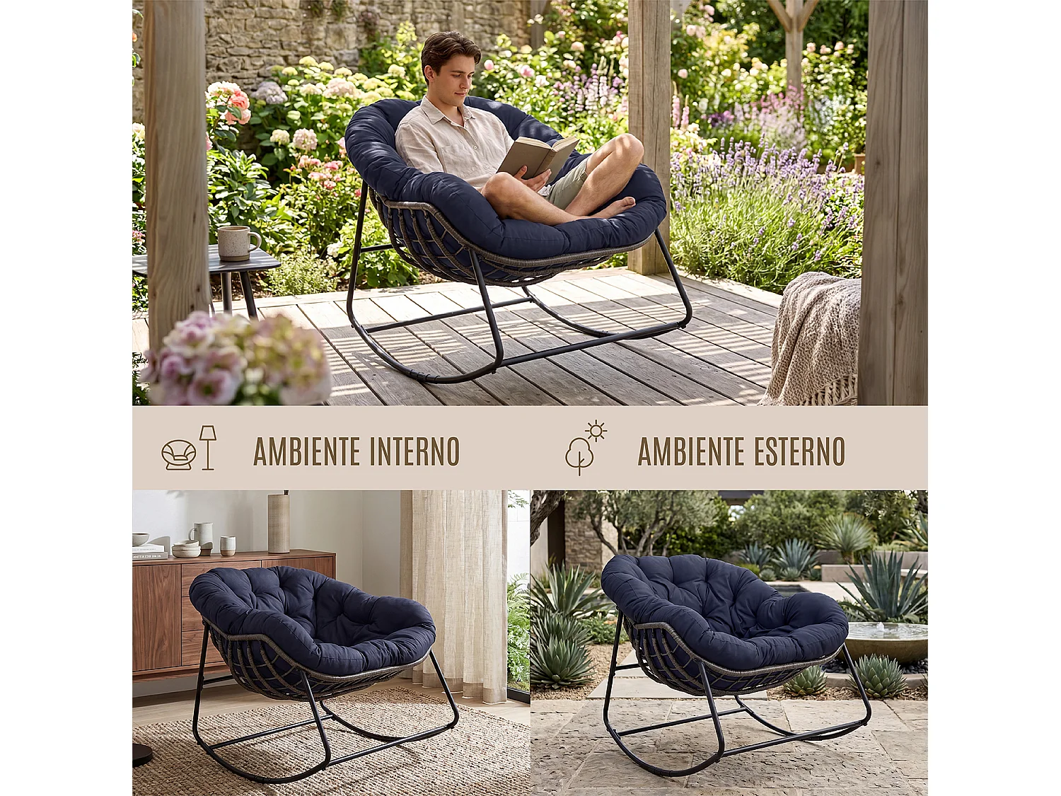 Sedia a dondolo uovo, poltrona dondolo da giardino blu – Dream