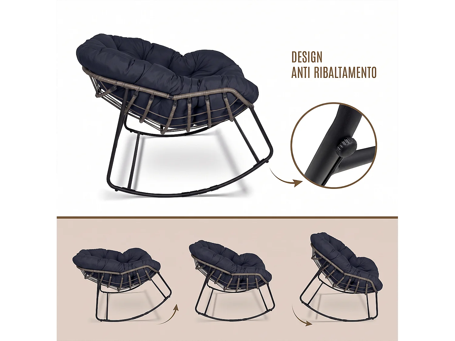 Sedia a dondolo uovo, poltrona dondolo da giardino blu – Dream