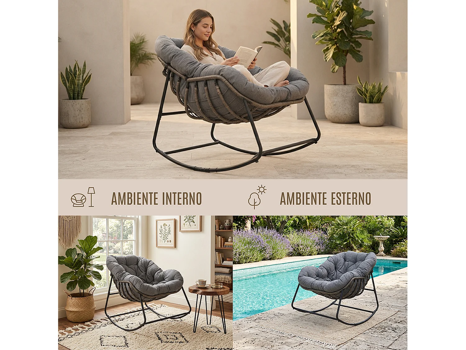 Sedia a dondolo uovo, poltrona dondolo da giardino grigio – Dream