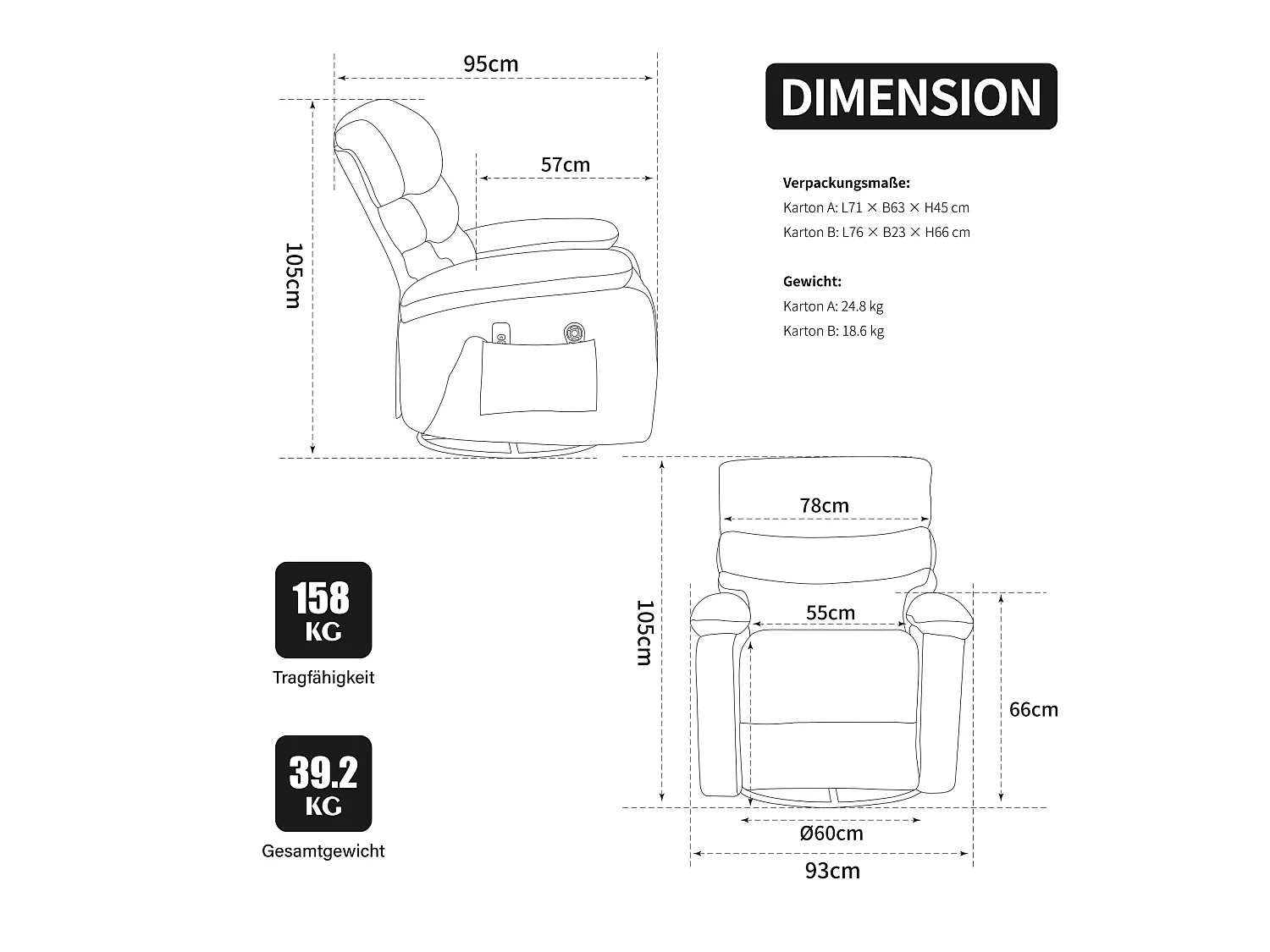360° draaibare fauteuil in grijze chenille - Met massagefunctie, verwarming en voetensteun