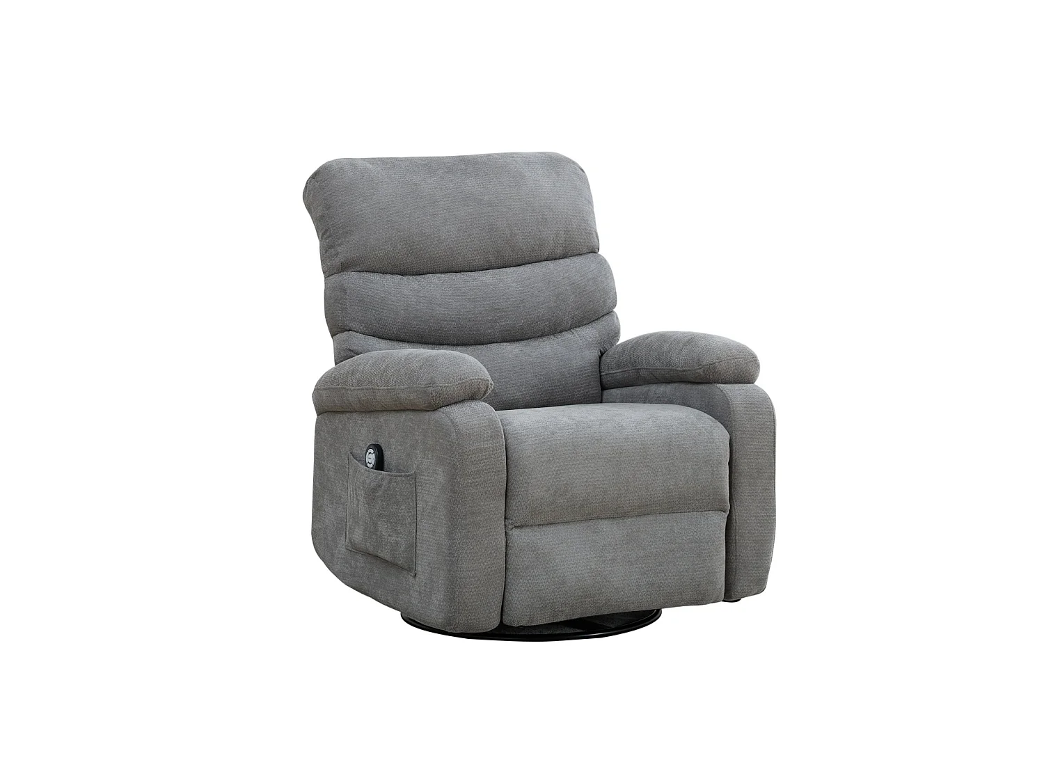 360° draaibare fauteuil in grijze chenille - Met massagefunctie, verwarming en voetensteun