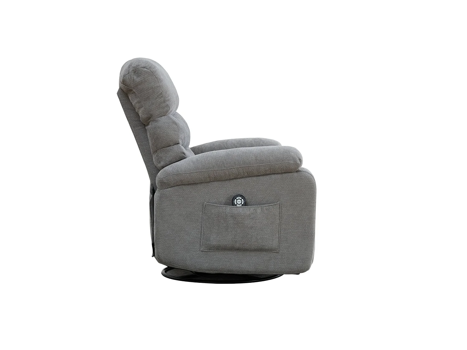 360° draaibare fauteuil in grijze chenille - Met massagefunctie, verwarming en voetensteun