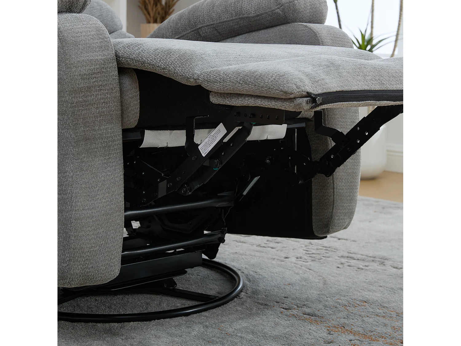 360° draaibare fauteuil in grijze chenille - Met massagefunctie, verwarming en voetensteun