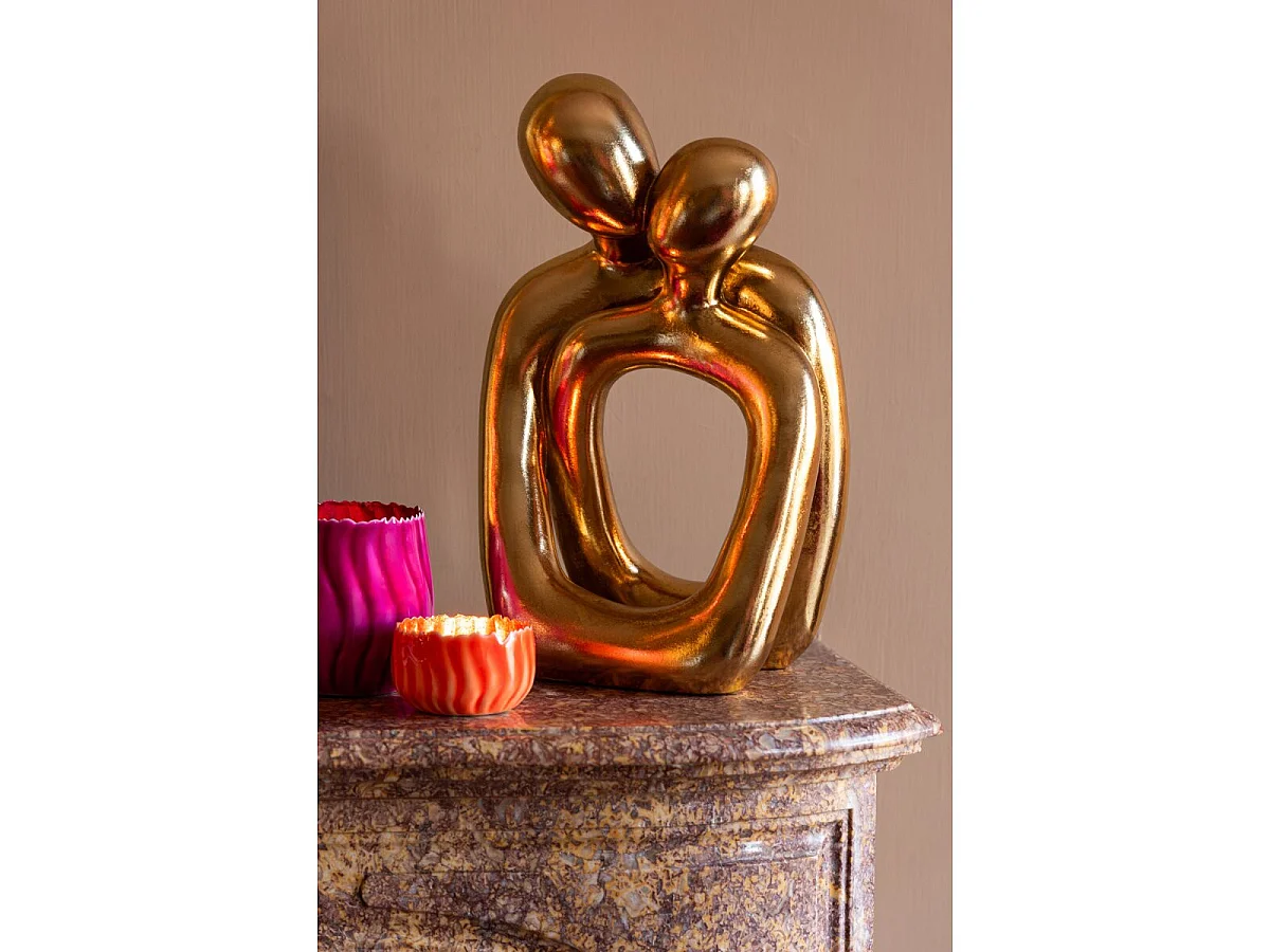 Statuette Déco Couple "Câlin" 36cm Doré