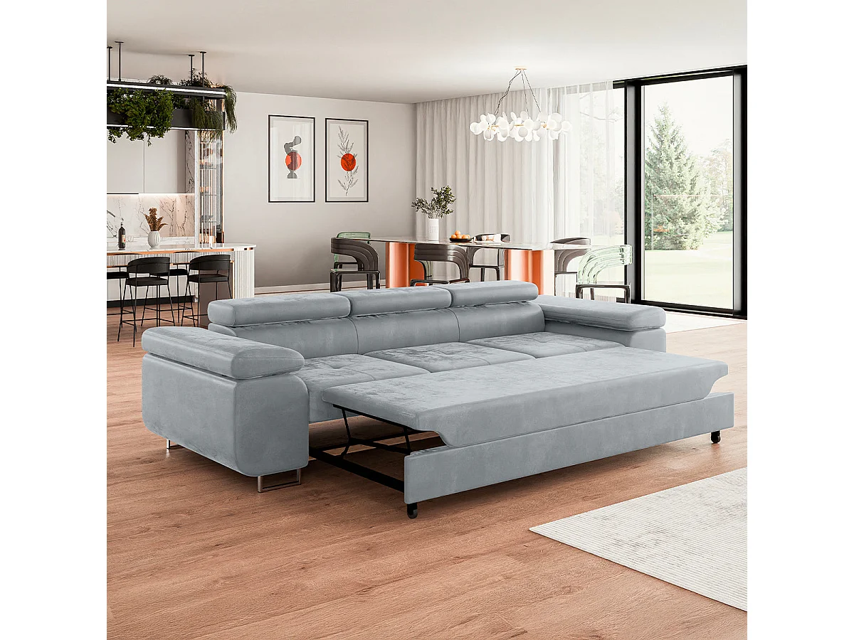 Canapé convertible 3 places Wilson velours Gris