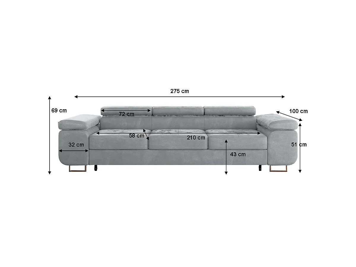 Canapé convertible 3 places Wilson velours Gris