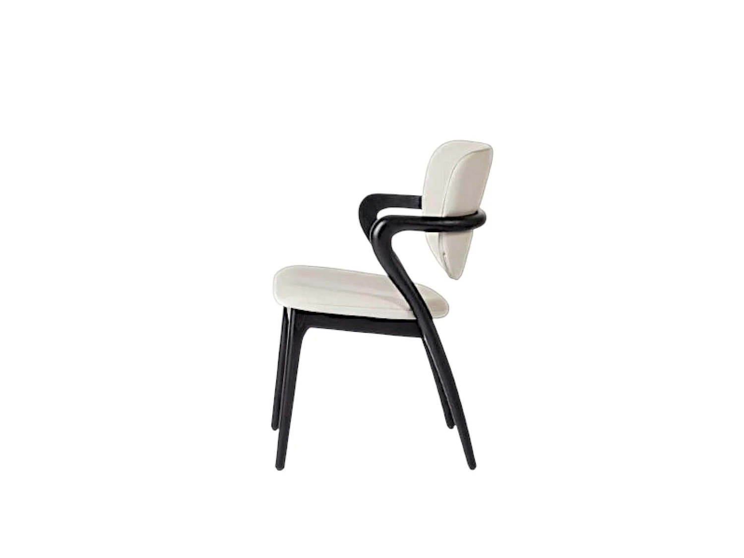 Chaise en cuir gris clair, accoudoirs bois noir ALDER