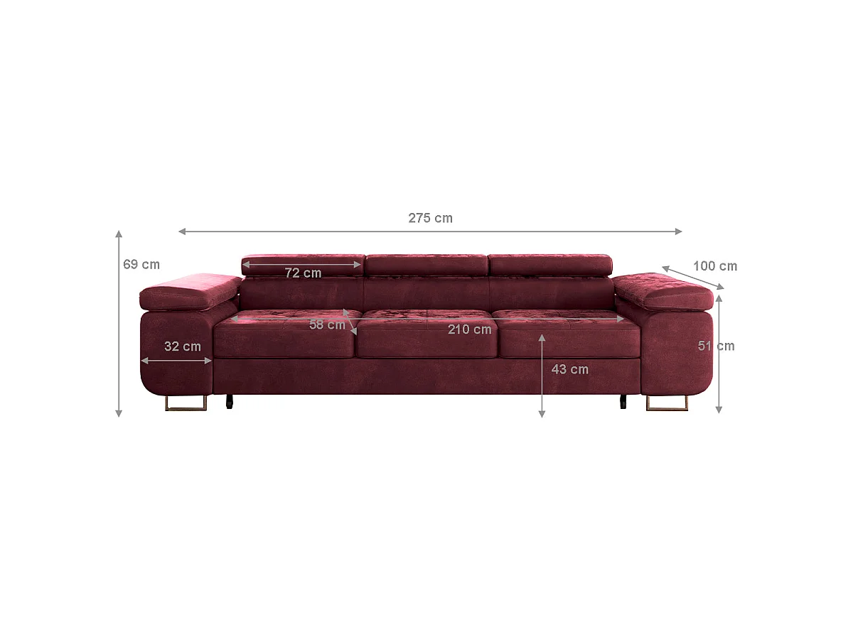 Canapé convertible 3 places Wilson velours Bordeaux
