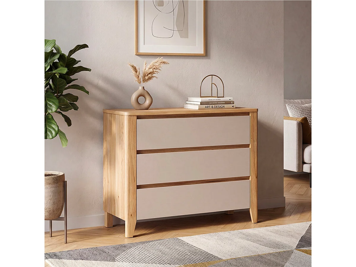 Samara Wood and Cashmere 3-Drawer Chest of Drawers