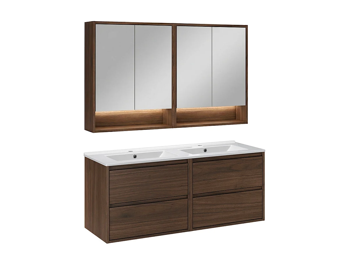 Set mobile doppio lavabo da incasso 120cm e armadietti a specchio Edmé Legno scuro