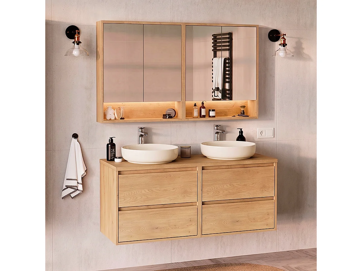Set bestaande uit een wastafelonderkast van 120 cm en spiegelkasten Edmé Bois