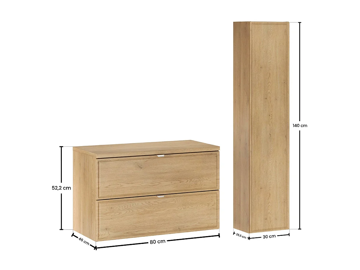 Ensemble meuble simple vasque 80cm et colonne Elias Bois