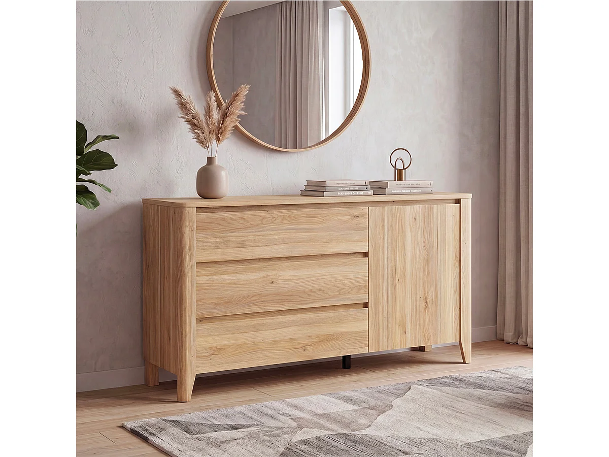 Kommode 3 Schubladen 1 Tür Samara Holz
