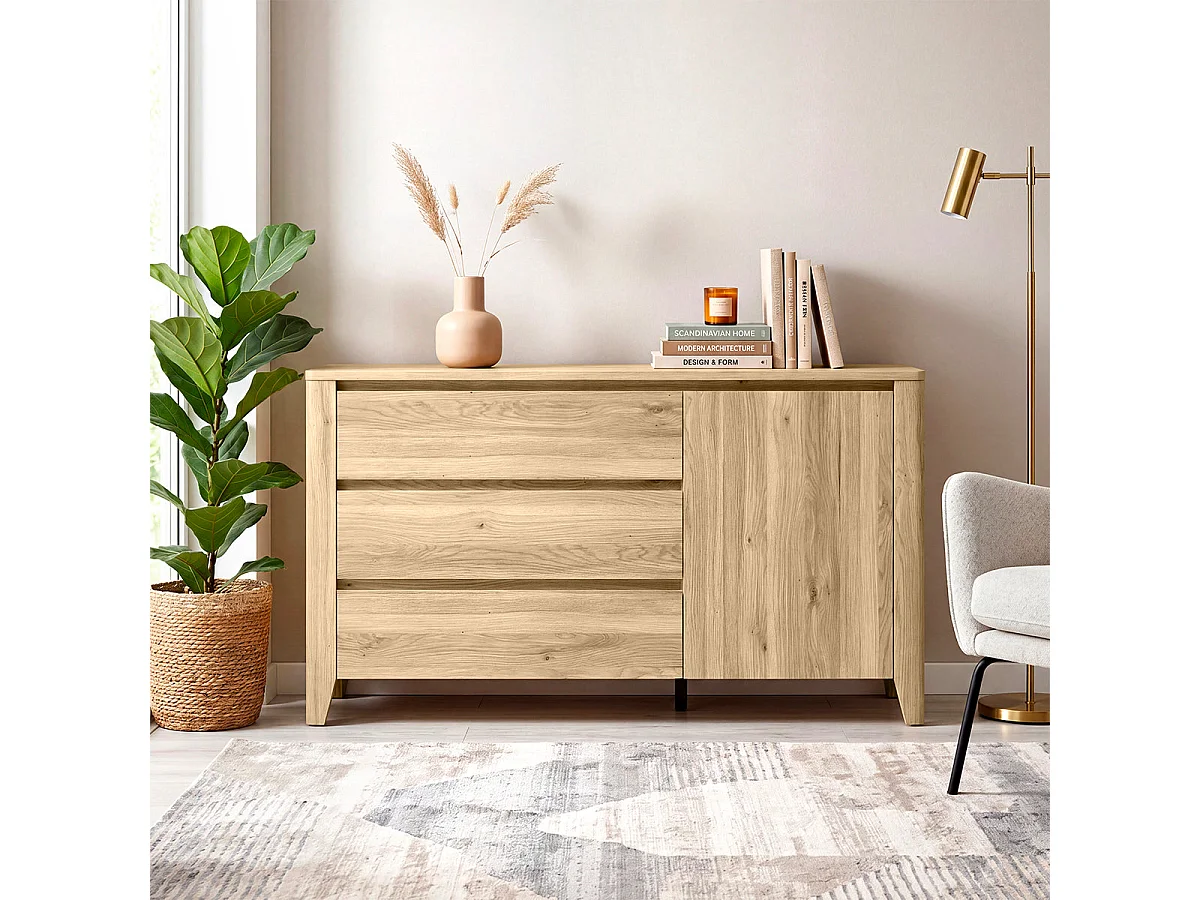 Kommode 3 Schubladen 1 Tür Samara Holz