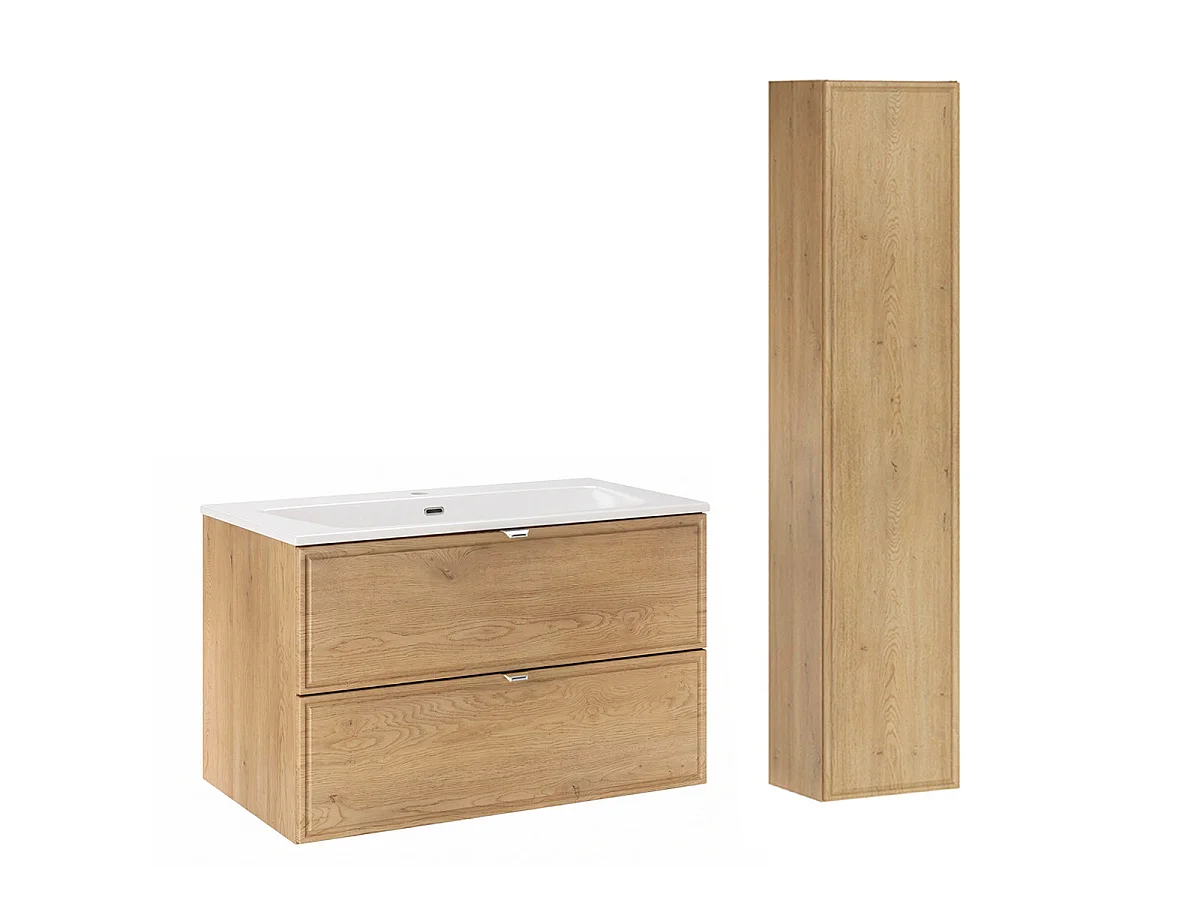 Ensemble meuble simple vasque encastrée 80cm et colonne Elias Bois