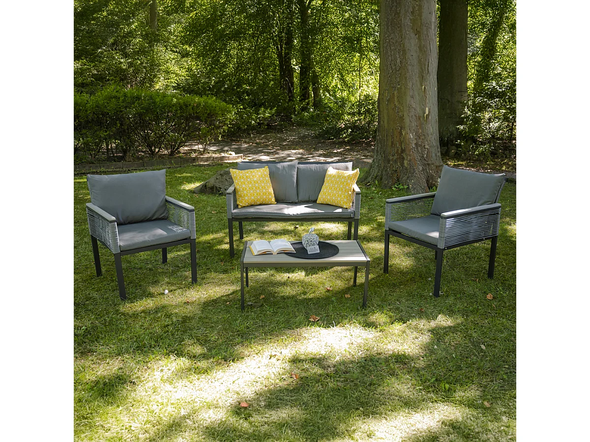 Conjunto de mobiliário de jardim de 4 lugares Porto Cinzento
