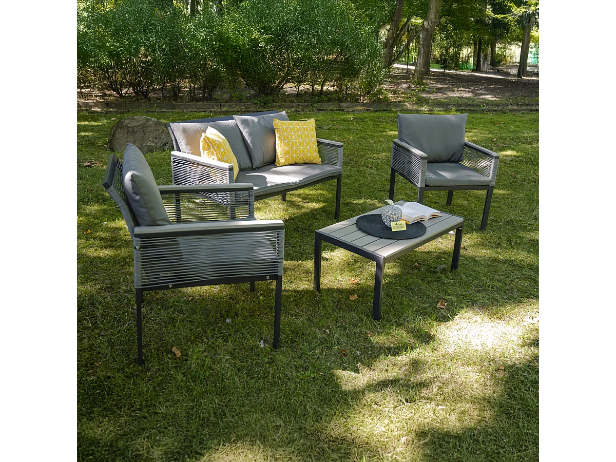 Conjunto de mobiliário de jardim de 4 lugares Porto Cinzento