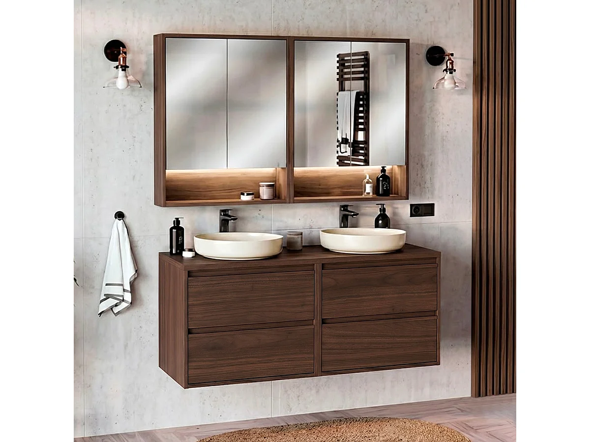 Set mobile sottolavabo 120cm e armadietti a specchio Edmé Legno scuro