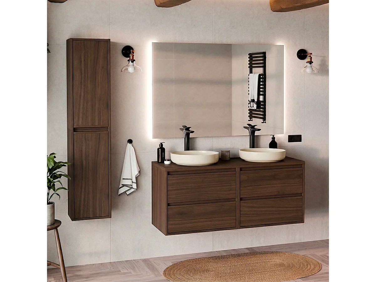 Set mobile sottolavabo da 120 cm e colonna Edmé Legno scuro