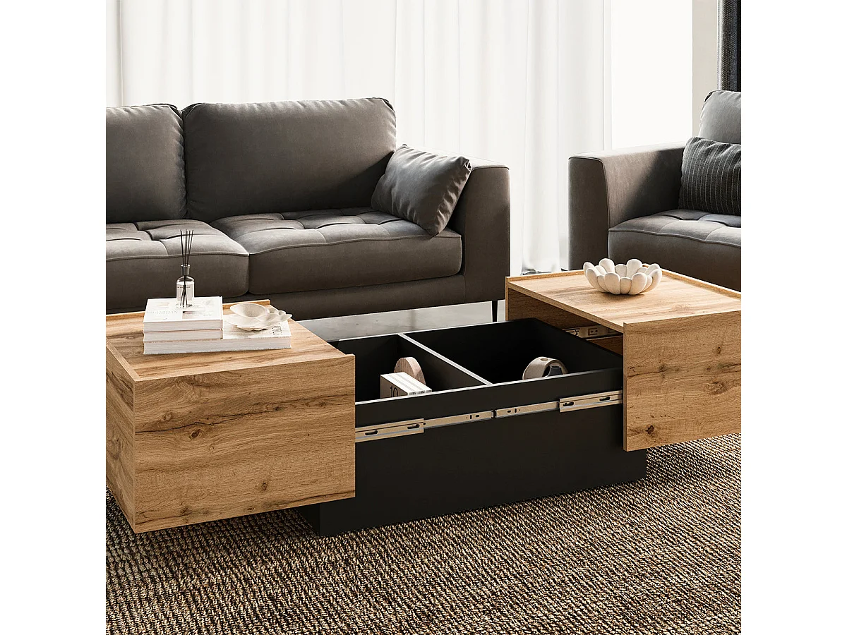 Table basse ouvrante Ekko Bois et Noir