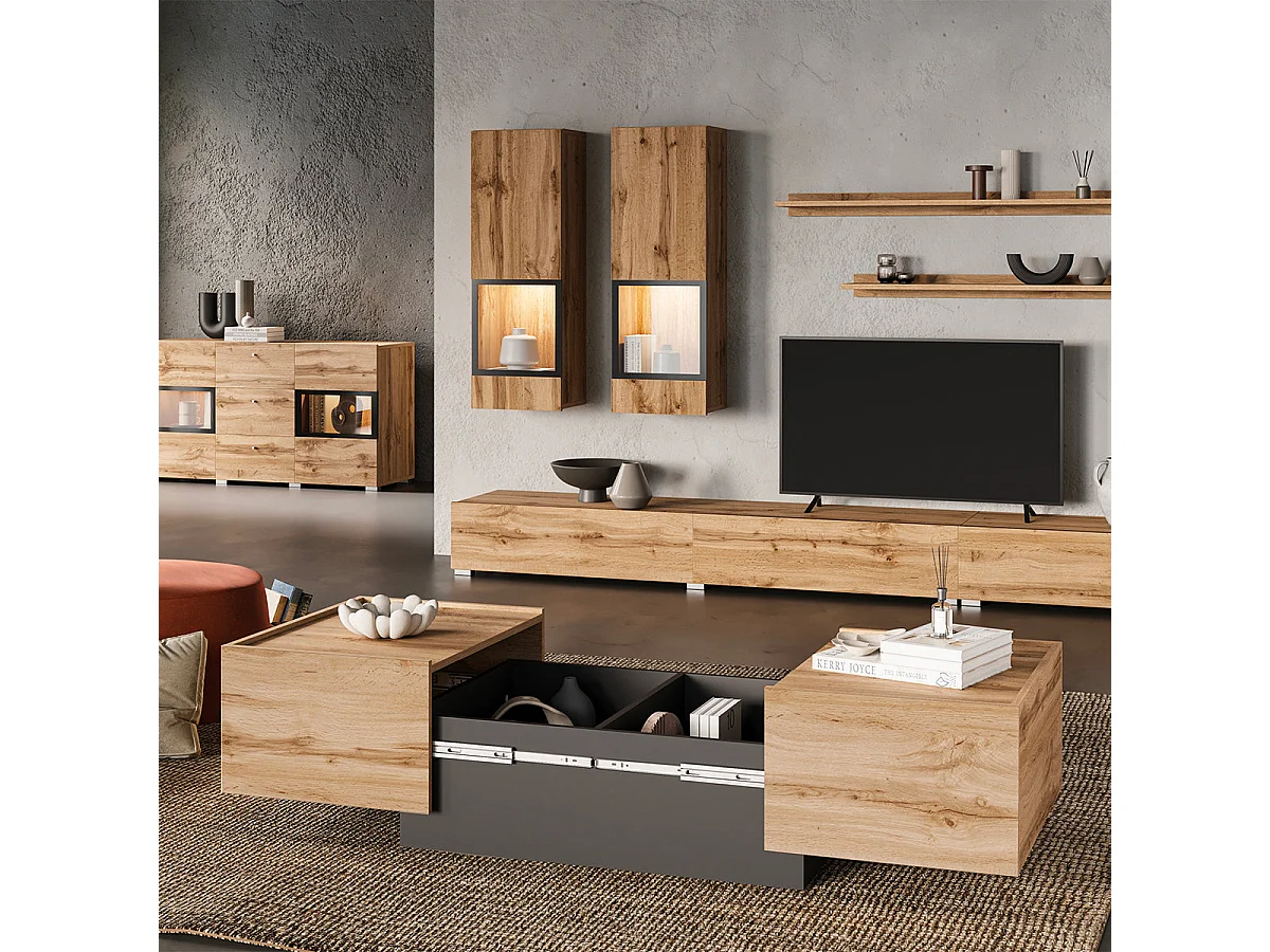 Table basse ouvrante Ekko Bois et Noir