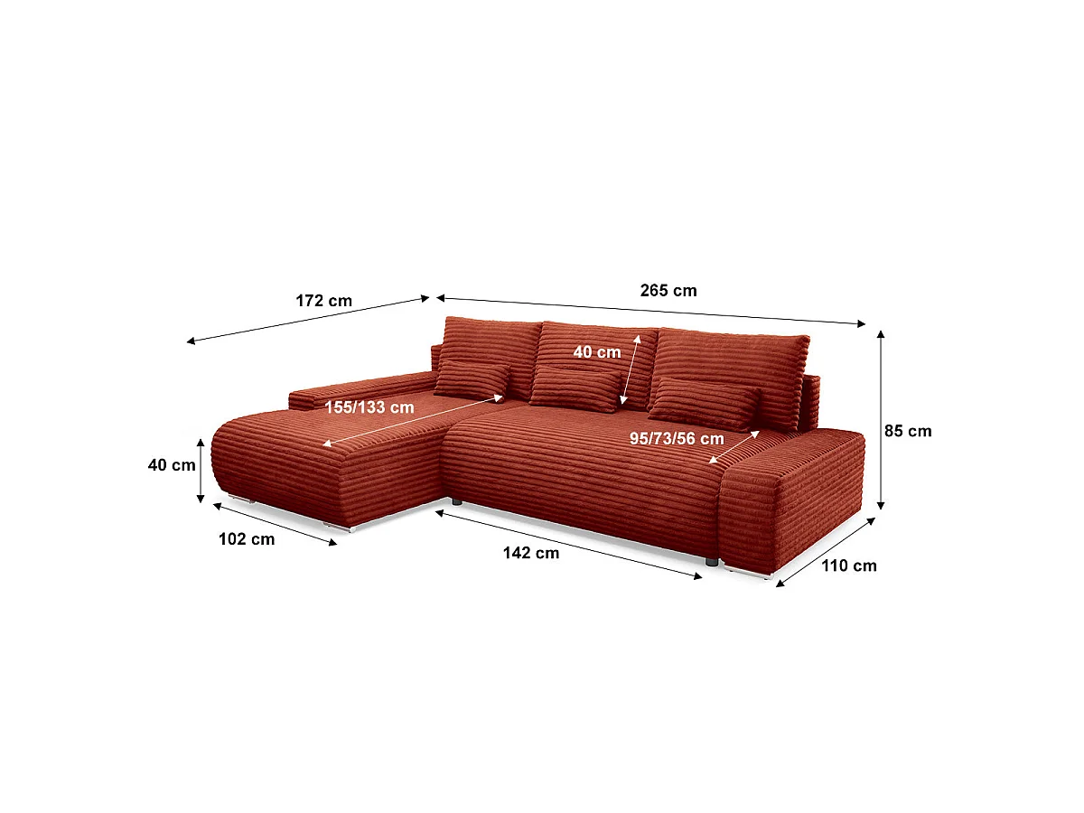 Canapé d'angle gauche convertible 3 places avec coffre Ivana Terracotta