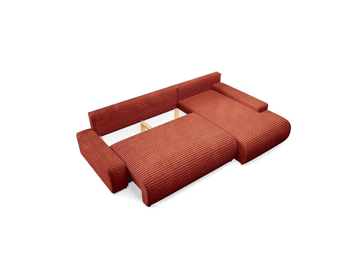 Canapé d'angle droit convertible 3 places avec coffre Ivana Terracotta