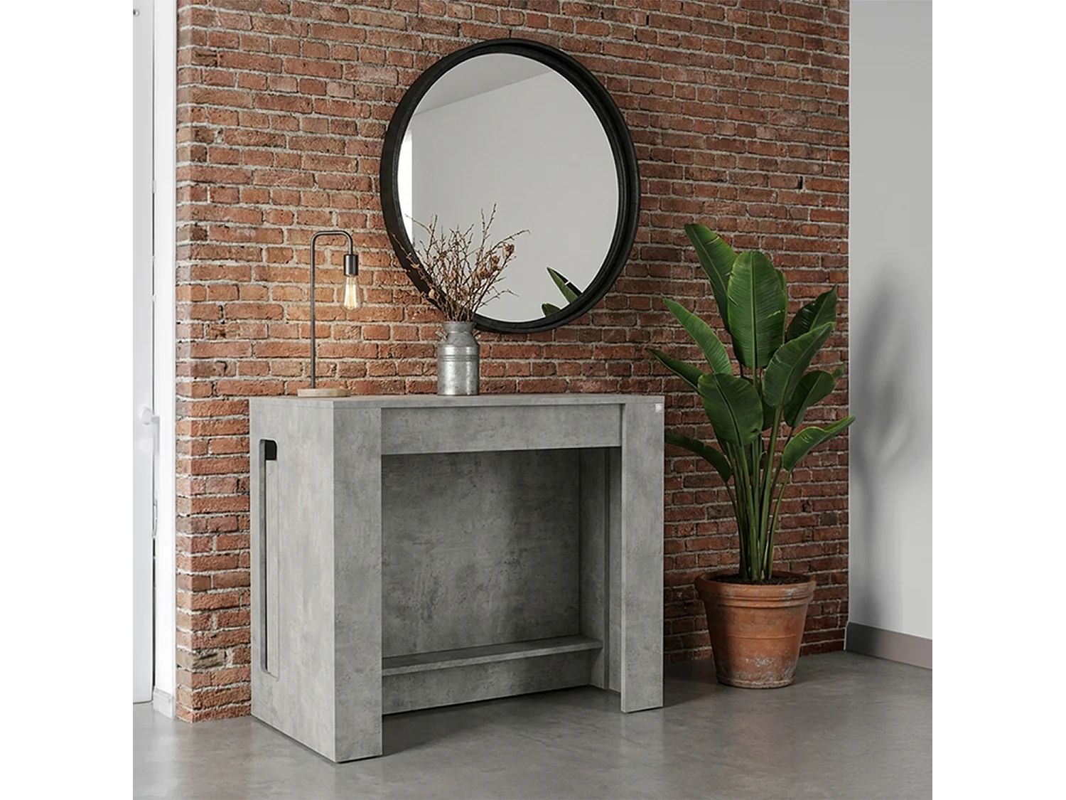 Tavolo consolle allungabile, tavolo da pranzo 45/300×90 cm effetto cemento- Atena