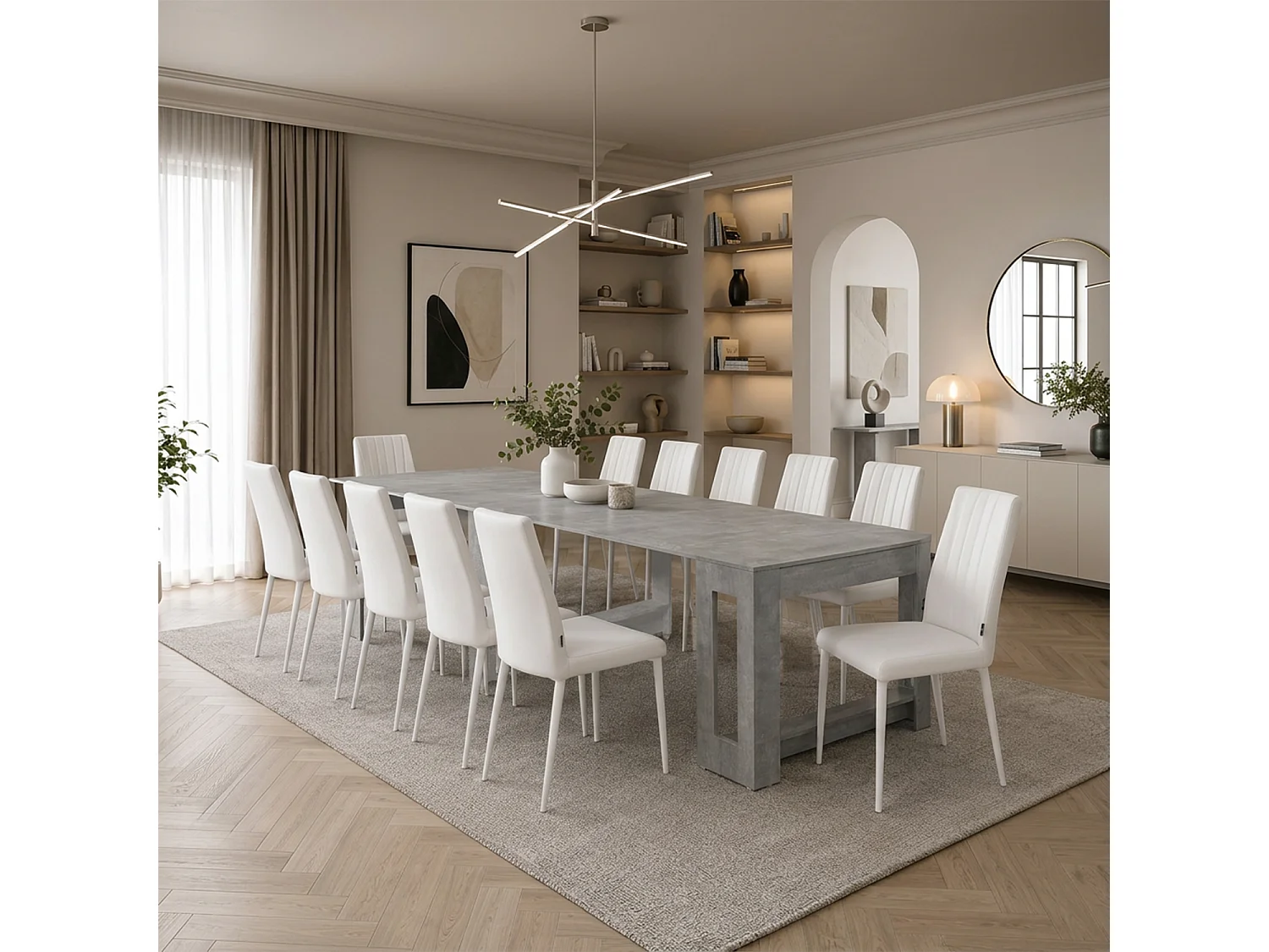 Tavolo consolle allungabile, tavolo da pranzo 45/300×90 cm effetto cemento- Atena