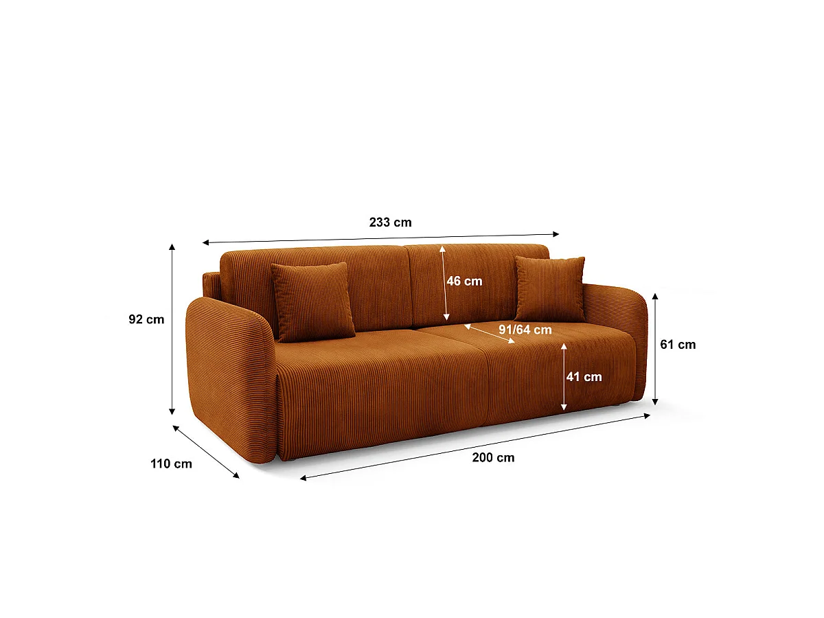 3-personers sovesofa med opbevaringsrum, model Dora Terracotta