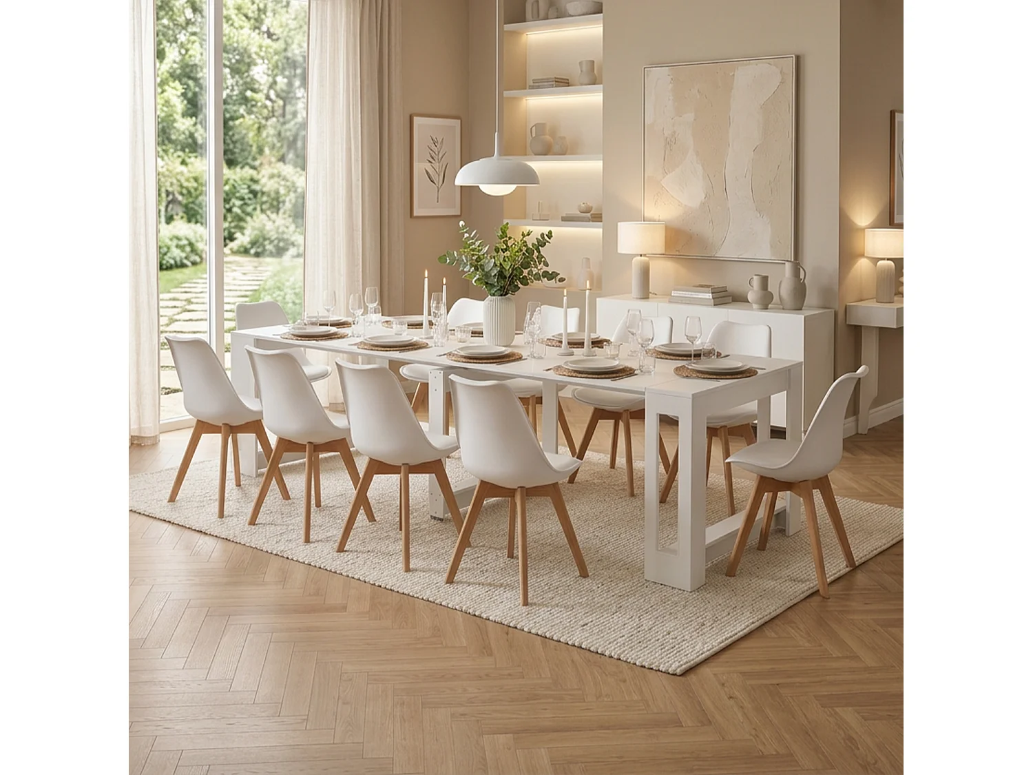 Tavolo consolle allungabile, tavolo da pranzo 45/300×90 cm bianco- Atena