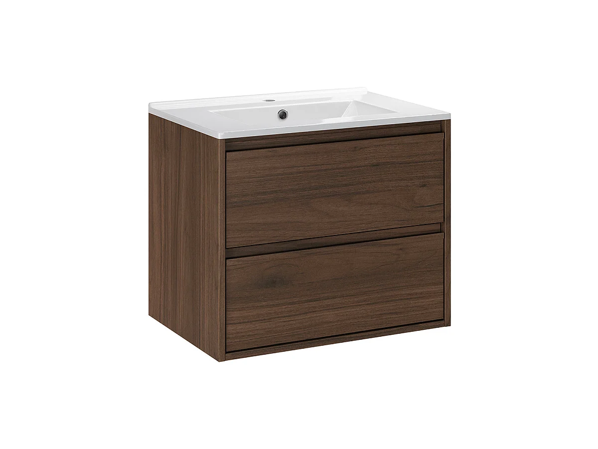 Set composto da mobile con lavabo singolo da incasso da 60 cm e armadio a specchio Edmé in legno scuro