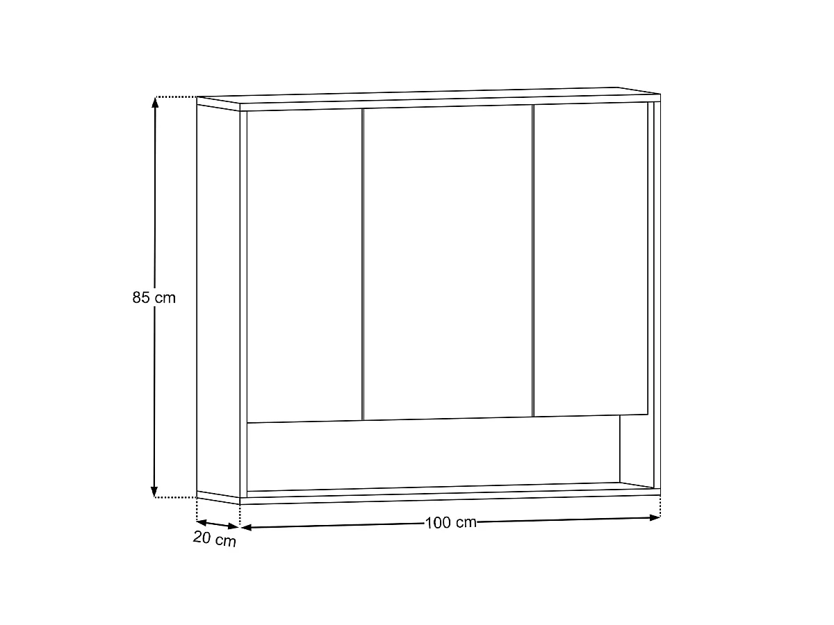 Miroir armoire murale 3 portes 100cm Moka Bois foncé
