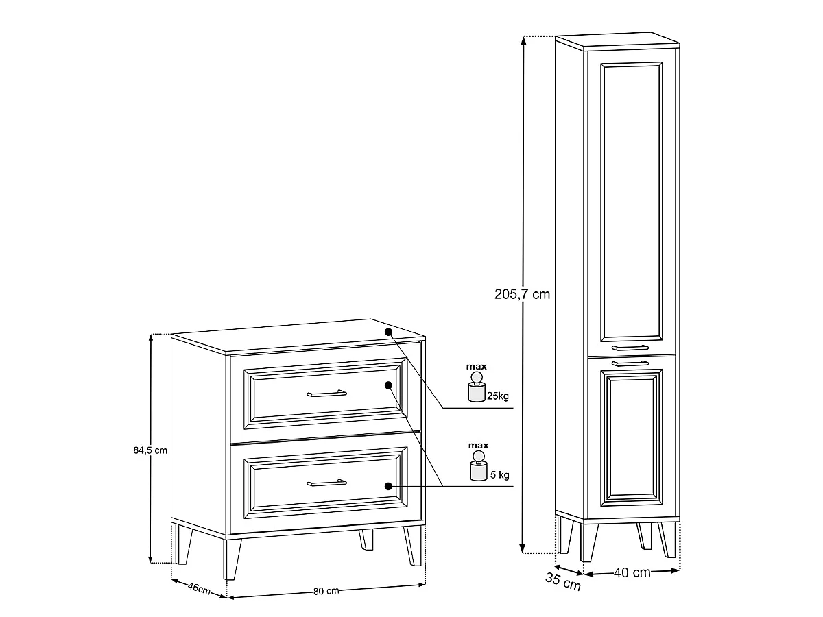 Waschtisch-Set Einzelwaschbecken 80 cm und Hochschrank Moka Dunkelholz
